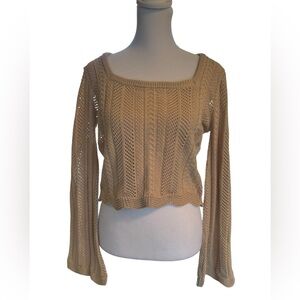 Pink Rose Womens open weave knit cropped pullover sweater top NWT Size Large